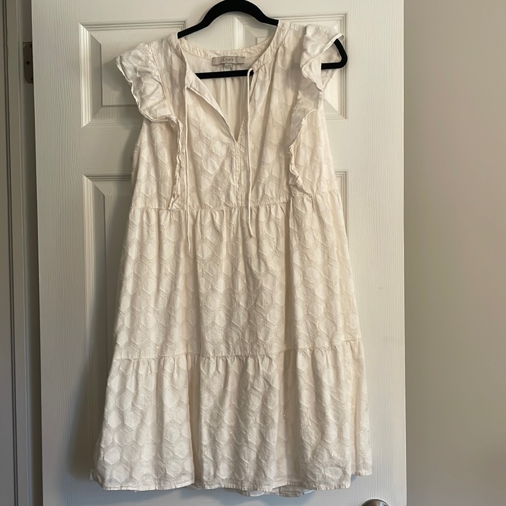 Loft Ivory and Gold Babydoll Style Dress/ Women’s Large